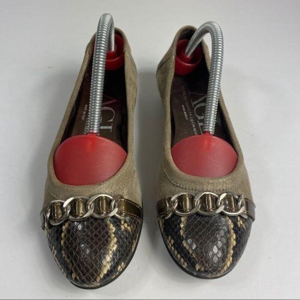 AGL Cap Toe Snakeskin Ballet Flat With‎ Chain Detail Women's 36 1/2